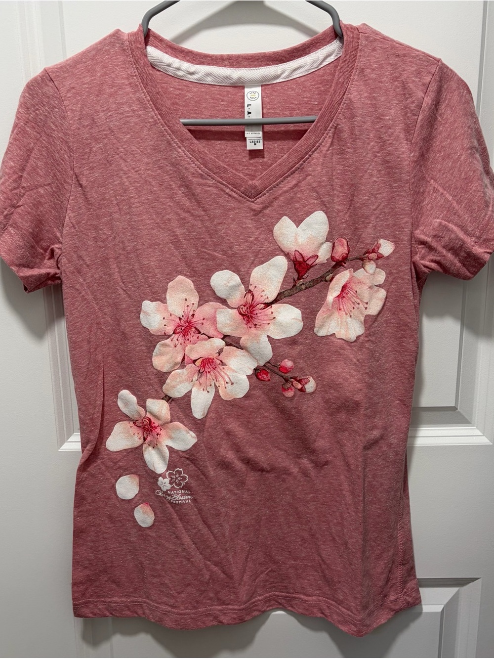 Soft Women's V-Neck Cherry Blossom/Sakura Tee in Dusty Rose